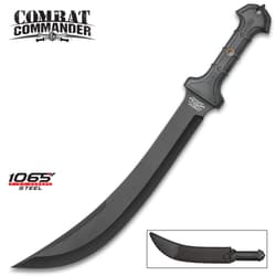 Combat Commander Thrax Gladius / Gladiator Sword - 1065 High Carbon Steel, Black - Rubberized TPR - Heavy Duty Nylon Belt Sheath - Modern Tactical Take on Ancient Roman / Thracian Sica - 24"
