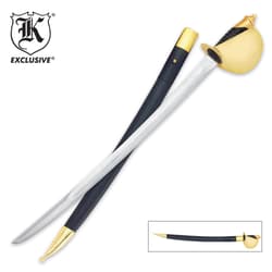 1860 US Navy Cutlass Sword with Leather-Wrapped Cast Metal Sheath