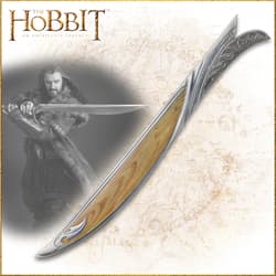Character holding a sword with a detailed scabbard design