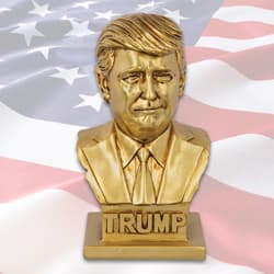 Gold bust on American flag background