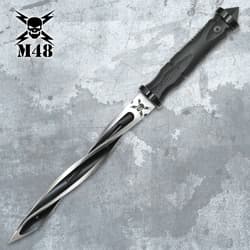 Single tactical knife with a spiraling blade and black handle