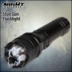 Black stun gun flashlight with electric sparks