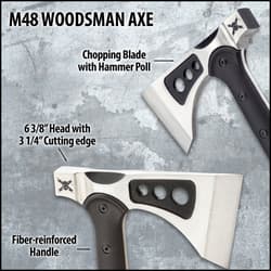 Close-up of M48 Woodsman Axe with features labeled