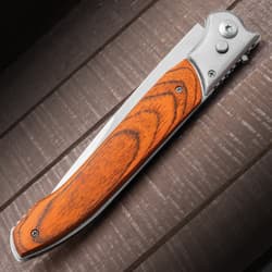 The automatic pocket knife shown in its closed position