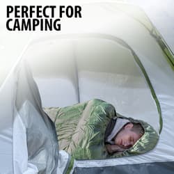 Full image of a person sleeping in the Army Green Mummy Sleeping Bag.