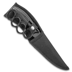 Sentry Knucklebuster Knife With Sheath - Stainless Steel Blade, Non-Reflective Finish, Aluminum Handle - Length 9 1/4”