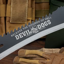 Devil Dogs Armed Forces Machete With Sheath - AUS-8 Stainless Steel Blade, Two-Toned Finish, Rubberized ABS Handle - Length 25”