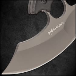 The 7 4/5” overall ulu knife can be stored and carried in its premium, black leather belt sheath with snap strap closure