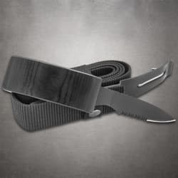 Black belt with concealed knife partially exposed