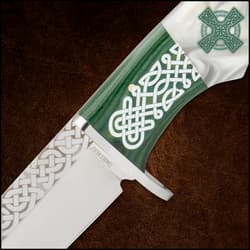The handsome 10 3/4” overall fixed blade knife slides securely into a sturdy nylon belt sheath with a snap closure