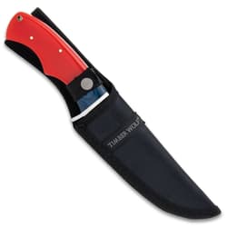 The fixed blade shown in sheath