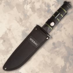 USMC knife in a black nylon sheath