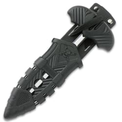 M48 Fang I Tactical Push Dagger And Sheath - Cast Stainless Steel Blade, Black Oxide Coating, TPR Handle - Length 7 3/8”