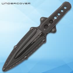 Black dagger in sheath on blue background