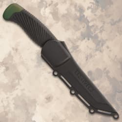 Knife in black sheath with USMC logo