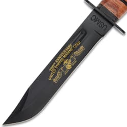 USMC 250th Anniversary Knife blade close up