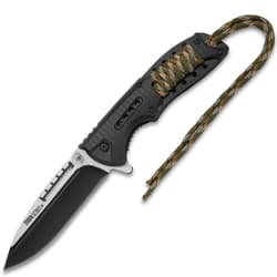 SOA Scout Assisted Opening Pocket Knife - Black with Camo Paracord Wrapping