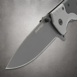 Close-up of Rampage knife blade with logo