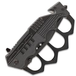 Black Folding Knuckle Knife - Stainless Steel Blade, ABS Handle, Seatbelt Cutter, Glass Breaker - Closed Length 5 1/4”