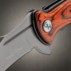 Firebird Folding Karambit wood blade close up