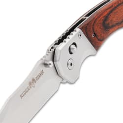 Close-up of knife blade with Ridge Runner logo