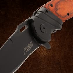 Close-up of Timber Wolf knife blade and handle
