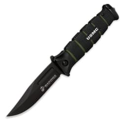 USMC Black and Green Assisted Opening Combat Pocket Knife