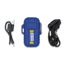 Full image of what is included with the Rechargeable Arc Lighter in blue.