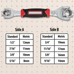 The different sizes that the spanner wrench offers