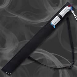 The 27” overall tactical ninja sword can be carried and stored in a tough nylon sheath with adjustable shoulder strap