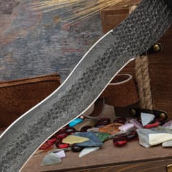 A detailed look at the sword's unique wavy profile blade