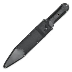 Combat commander gladiator sword enclosed in black reinforced nylon sheath