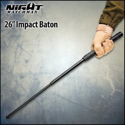 Gloved hand holding a 26-inch black impact baton