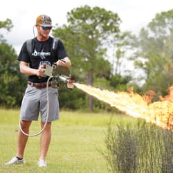 The backpack will hold 3 gallons of fuel to keep you burning