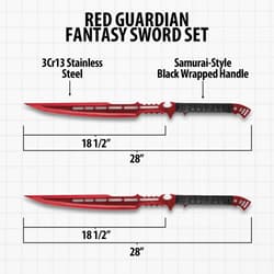 Diagram of Red Guardian fantasy sword set with dimensions and materials