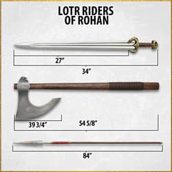 Dimensions of Riders of Rohan weapons displayed