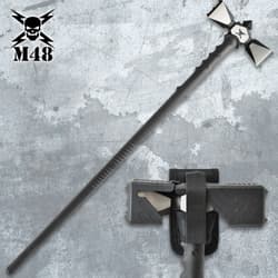 Double-headed war hammer with sheath on textured background