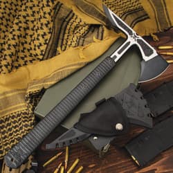 The 15 3/4&rdquo; overall tomahawk has an 8 3/8&rdquo; head with a 3 2/5&rdquo;, edge on one side and a piercing point on the other