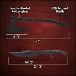 Details and features of the Training Spartan Sword and Training Batlle Axe included in the Tactical Arsenal Bundle.