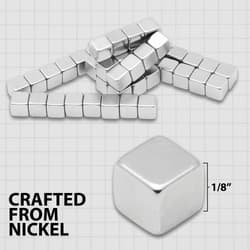 Nickel cubes stacked on grid paper with size and material details