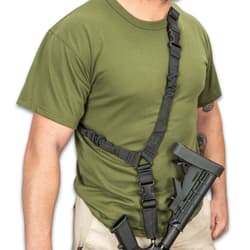 M48 Tactical Gun Sling - Nylon Webbing And Elastic Bungee, ABS Quick-Release Buckles, Metal Clip, Adjustable To Fit - Black