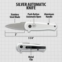 Diagram of silver automatic knife features