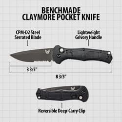 Diagram of Benchmade Claymore pocket knife with features labeled