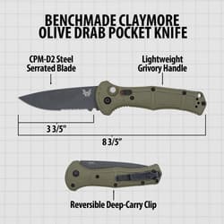 Benchmade Claymore knife with serrated blade and grivory handle