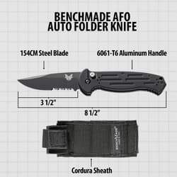 Benchmade AFO Auto Folder Knife with sheath and dimensions