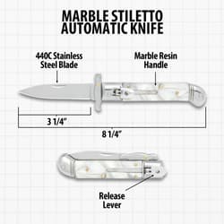 The Marble Automatic Stiletto Knife's overall specs