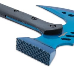 The axe head is 6 3/4” from textured hammer head to 7” razor-sharp blade edge and it features a variety of hex wrench slots