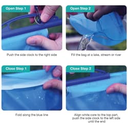 The Membrane Solutions Three-Liter Gravity Water Filter Bag comes with a carabiner with a tree strap for hanging
