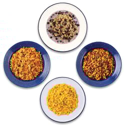 These are four ready-to-eat meals that you'll find in the food supply kit