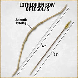 Lothlorien bow and arrow with dimensions and detailing